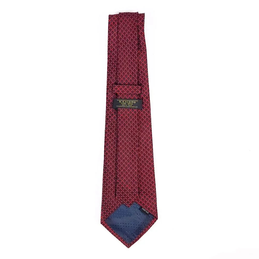 Kai Long Mens Silk Necktie Lot 3 Red Burgundy Plaid Geometric‎ Hand Made Ties